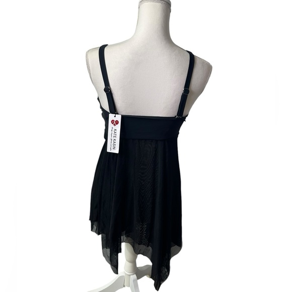 KATE KASIN flowy black sheer twist front long modest tankini swim top sz M NWT - Picture 6 of 8